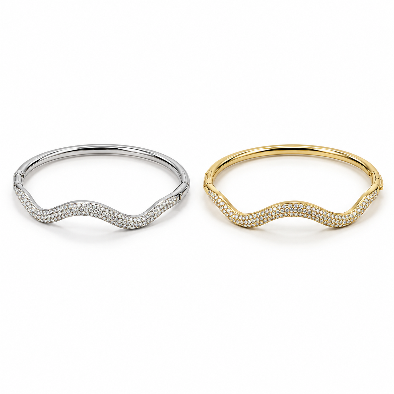 Bracciale Rigido Onda con linea luminosa a onda, versioni silver e gold