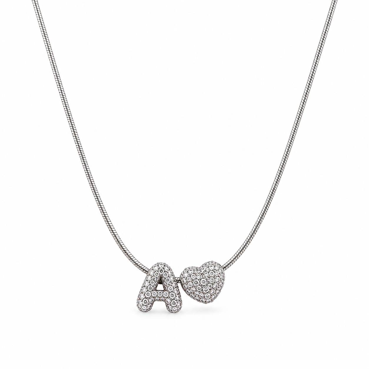 Collana Icona Lettera silver con lettera A e cuore