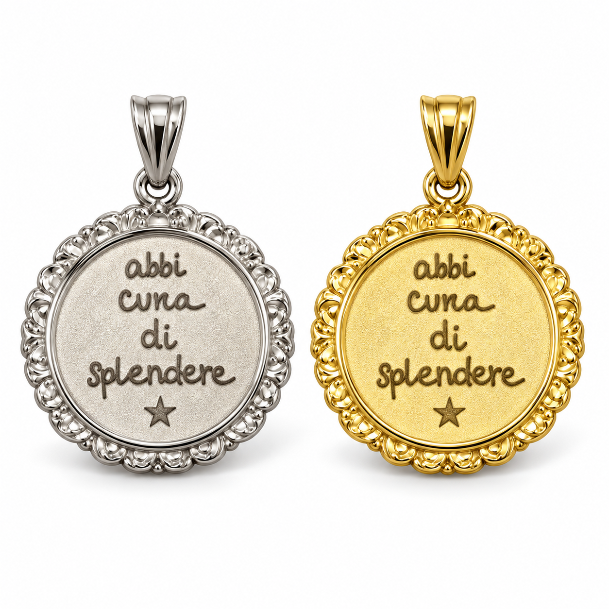 Ciondolo Abbi cura di splendere, versioni silver e gold