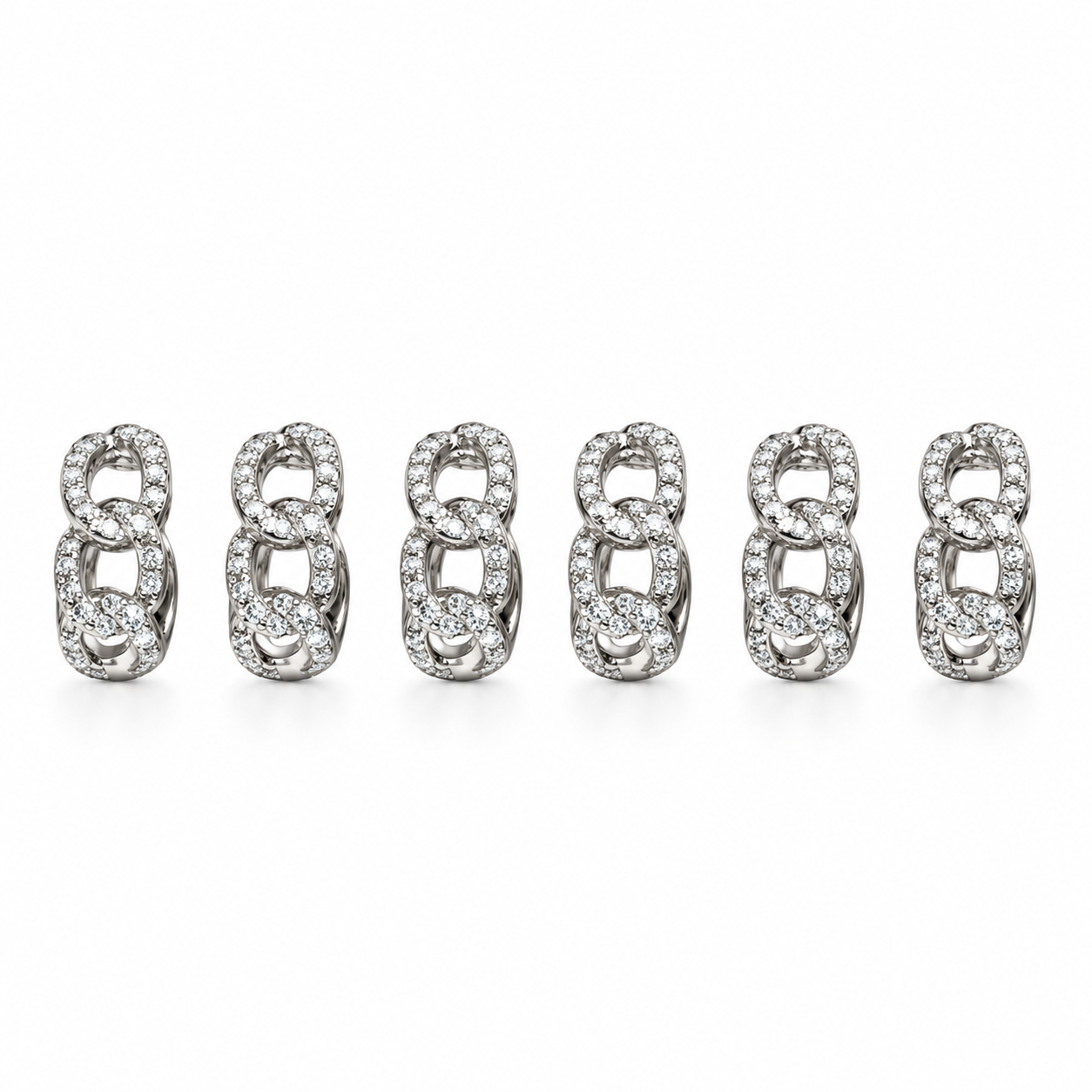Set Orecchini Catena, sei orecchini a maglia con strass, versione silver