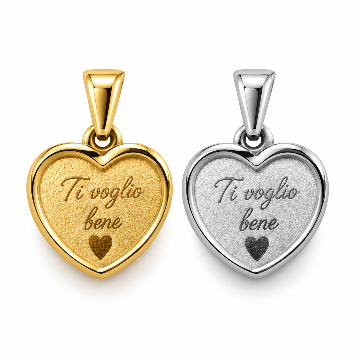 Ciondolo a cuore Ti voglio bene, versioni gold e silver