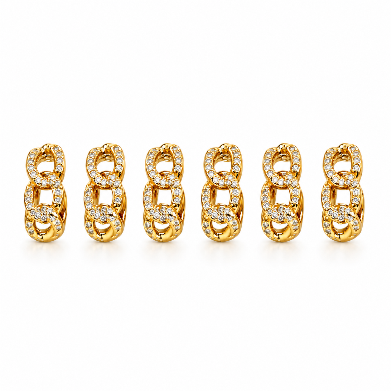 Set Orecchini Catena, sei orecchini a maglia con strass, versione gold
