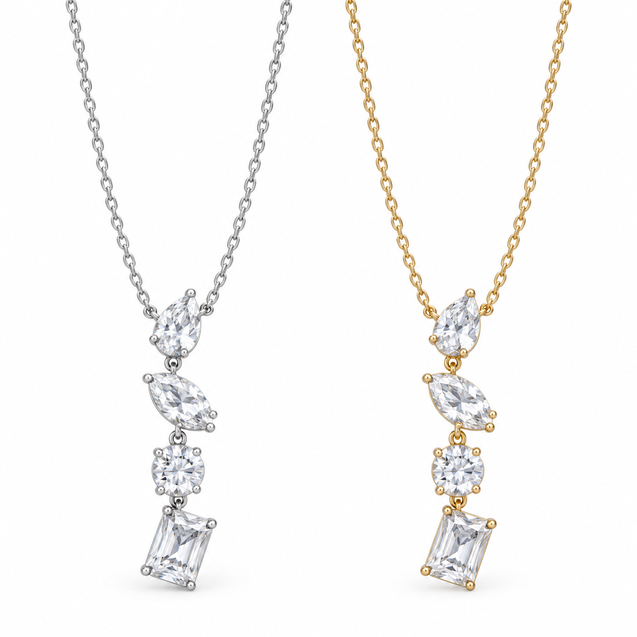 Collana 4 Forme con pendente a quattro elementi luminosi, versioni silver e gold