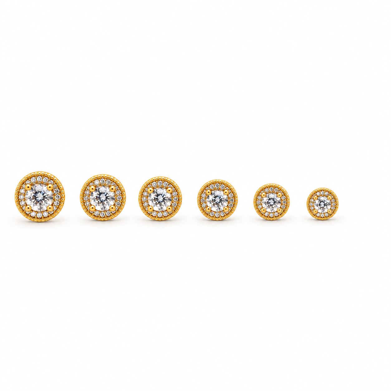 Set Lobo Scintillante, 6 orecchini tondi in tre misure, versione gold