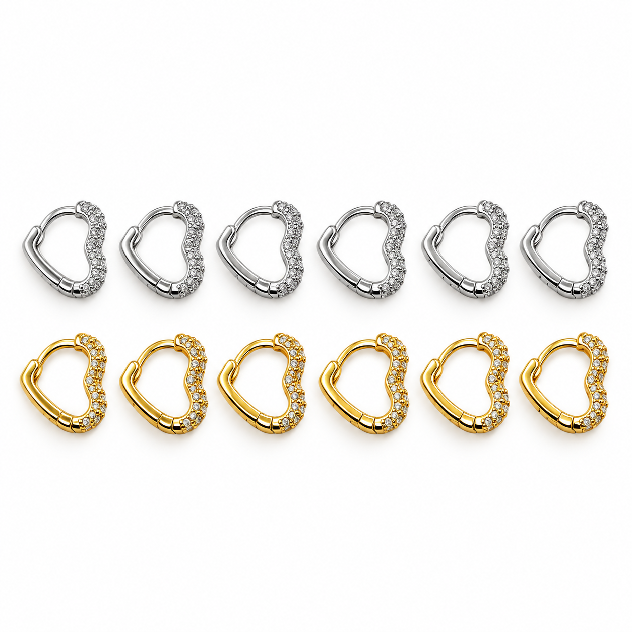 Set Sogno, orecchini a cuore nelle versioni silver e gold