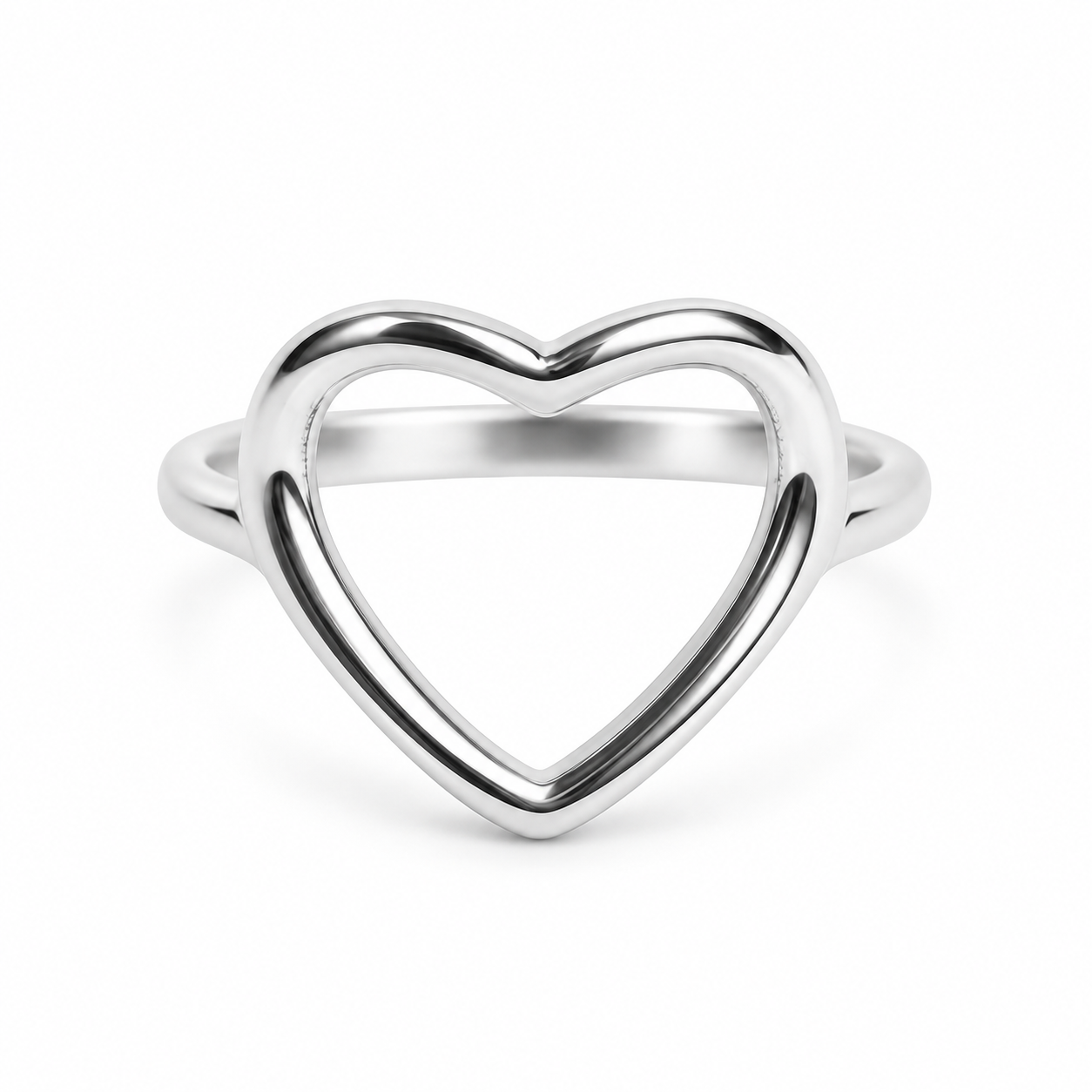 Anello Cuore Traforato con cuore aperto lucido, versione silver