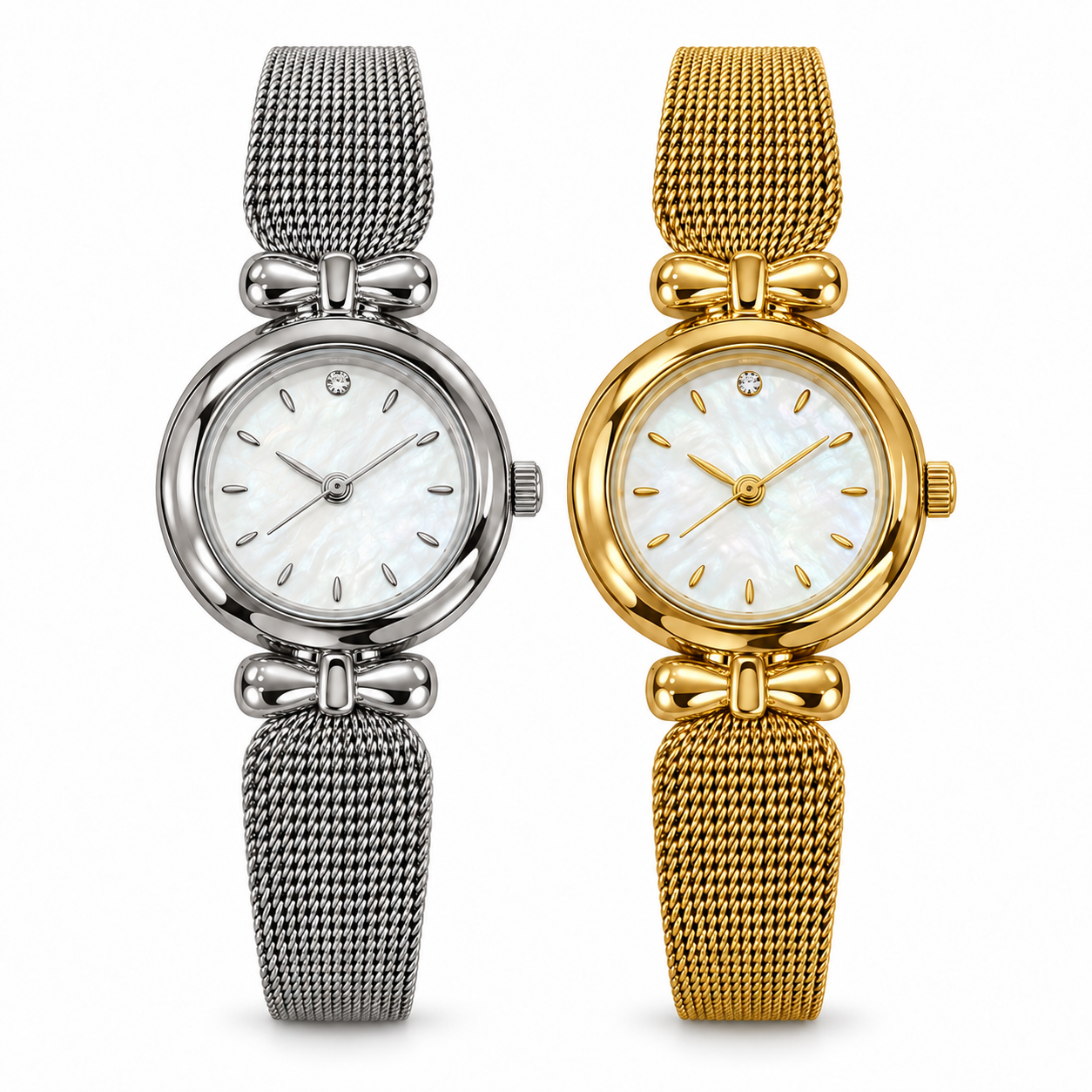Timeless Bracciale/Orologio con cinturino a maglia fine, versioni silver e gold