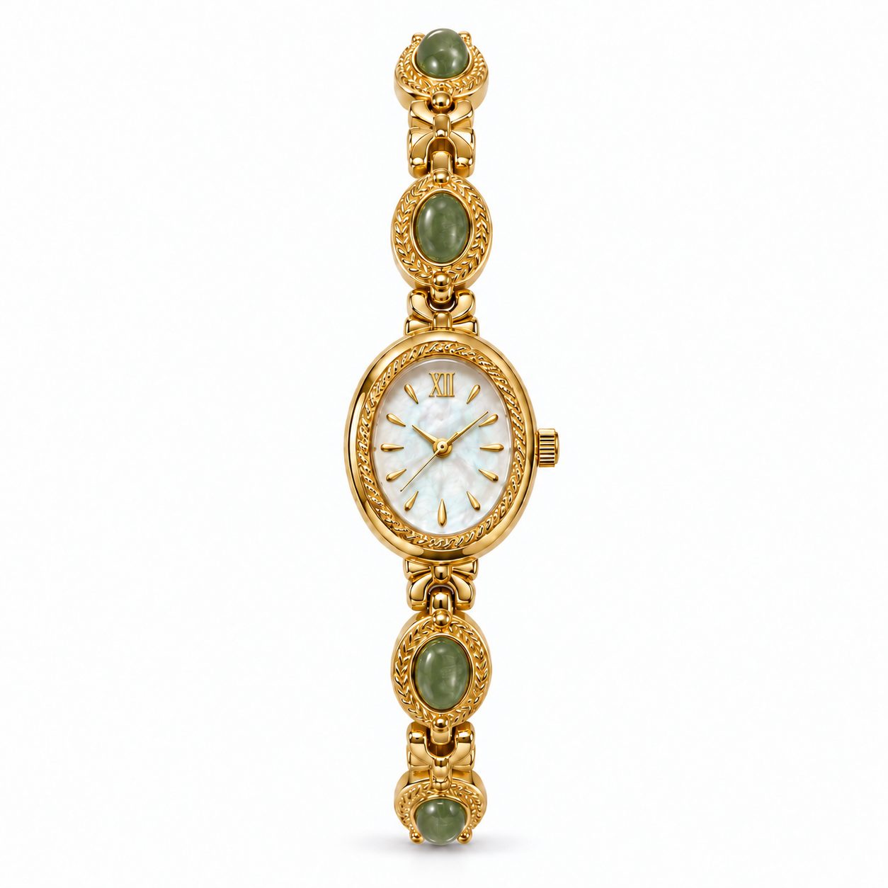 Timeless Bracciale/Orologio con pietre verdi e quadrante ovale, versione verde