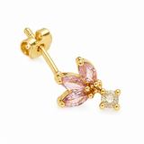 Lobo Tris Pastel con tre strass rosa a goccia e un punto luce chiaro, versione gold