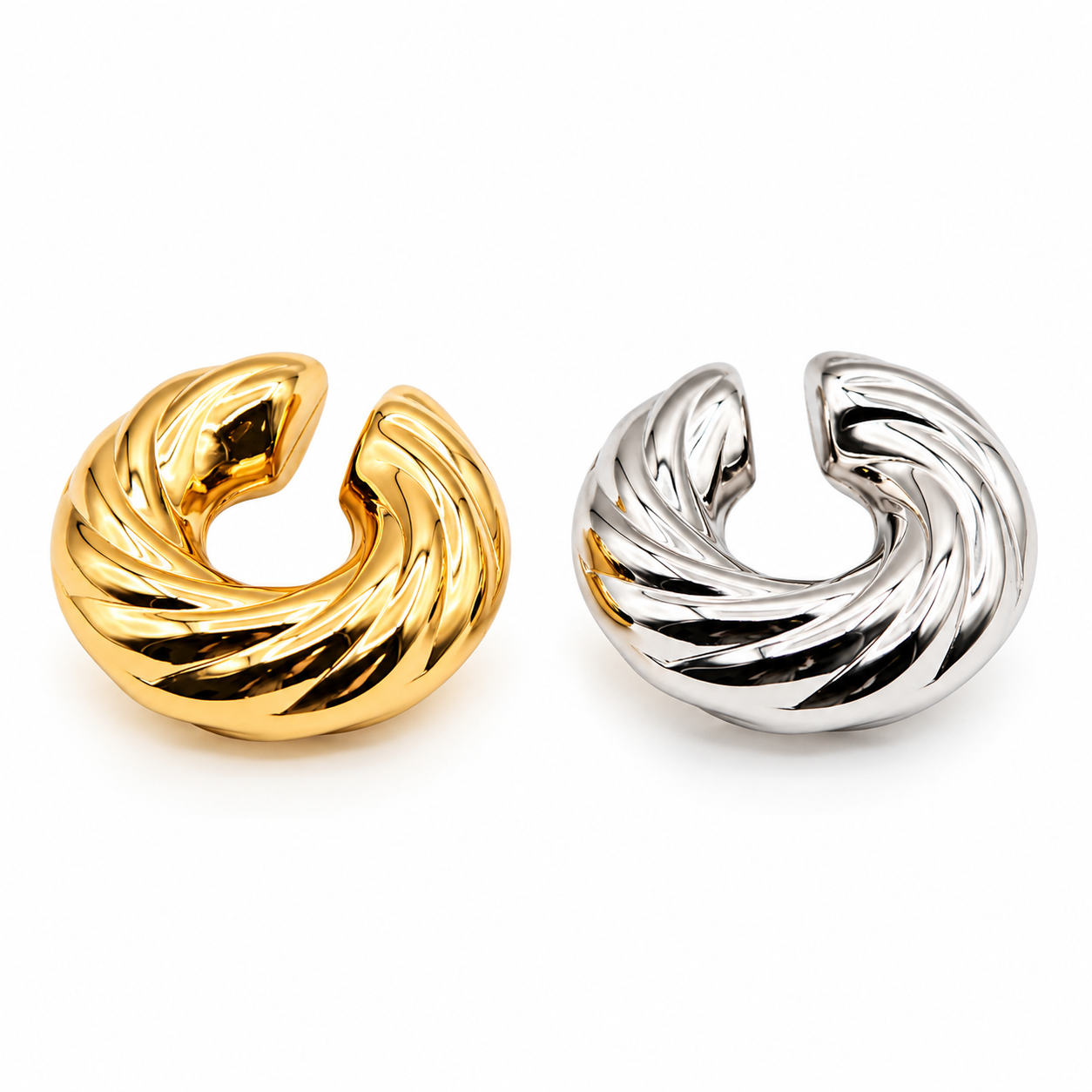 Ear Cuff Big Torchon ritorto, versione gold e versione silver