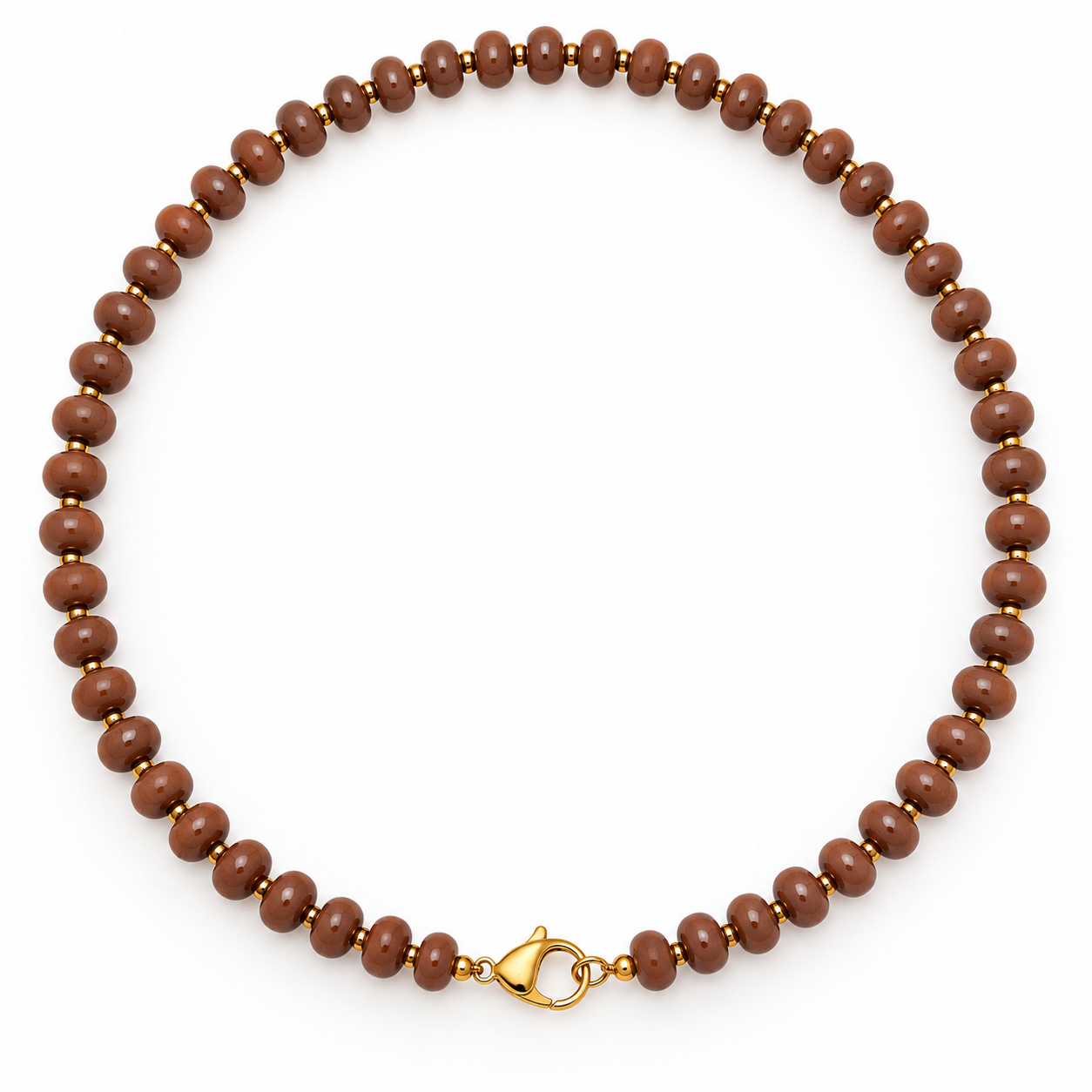 Collana Coralia di perline colore marrone con moschettone dorato