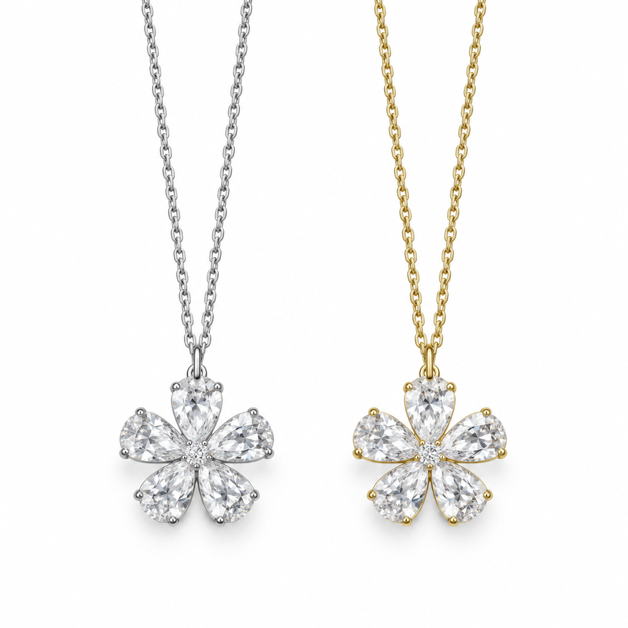Collana Fleur con ciondolo a fiore, versioni silver e gold