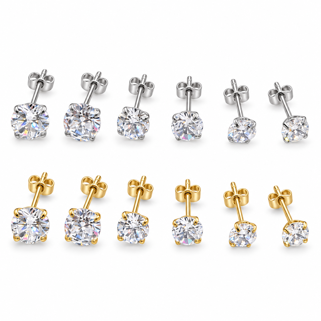 Set Orecchino Vivo Tondo, punti luce tondi in misure diverse, versioni silver e gold