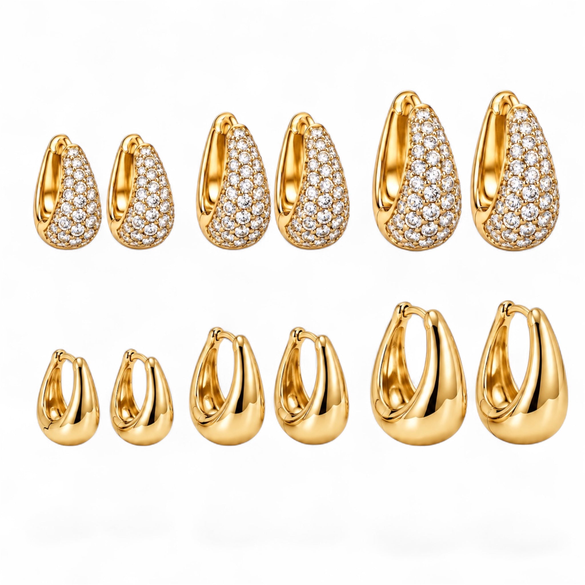 Set Minimal Strass, 6 orecchini double-face lato strass e lato liscio, versione gold