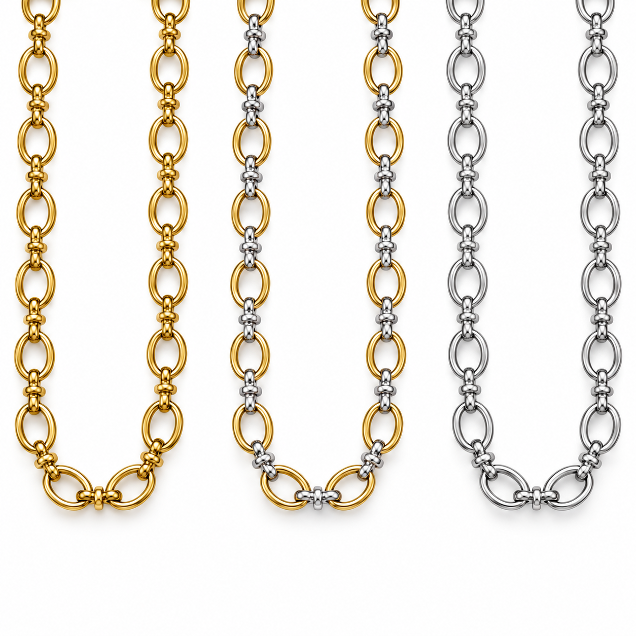 Collana Intesa a maglie ovali nelle varianti gold, multicolor e silver