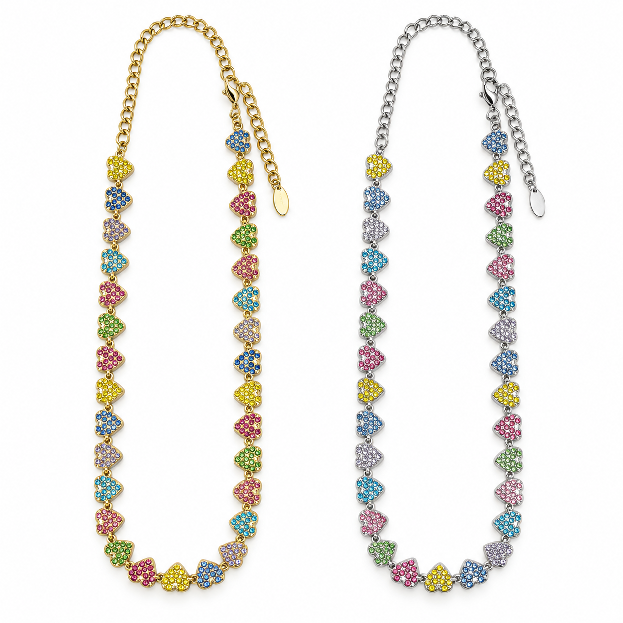 Girocollo Amore Shine Colors con cuori multicolor, versioni gold e silver