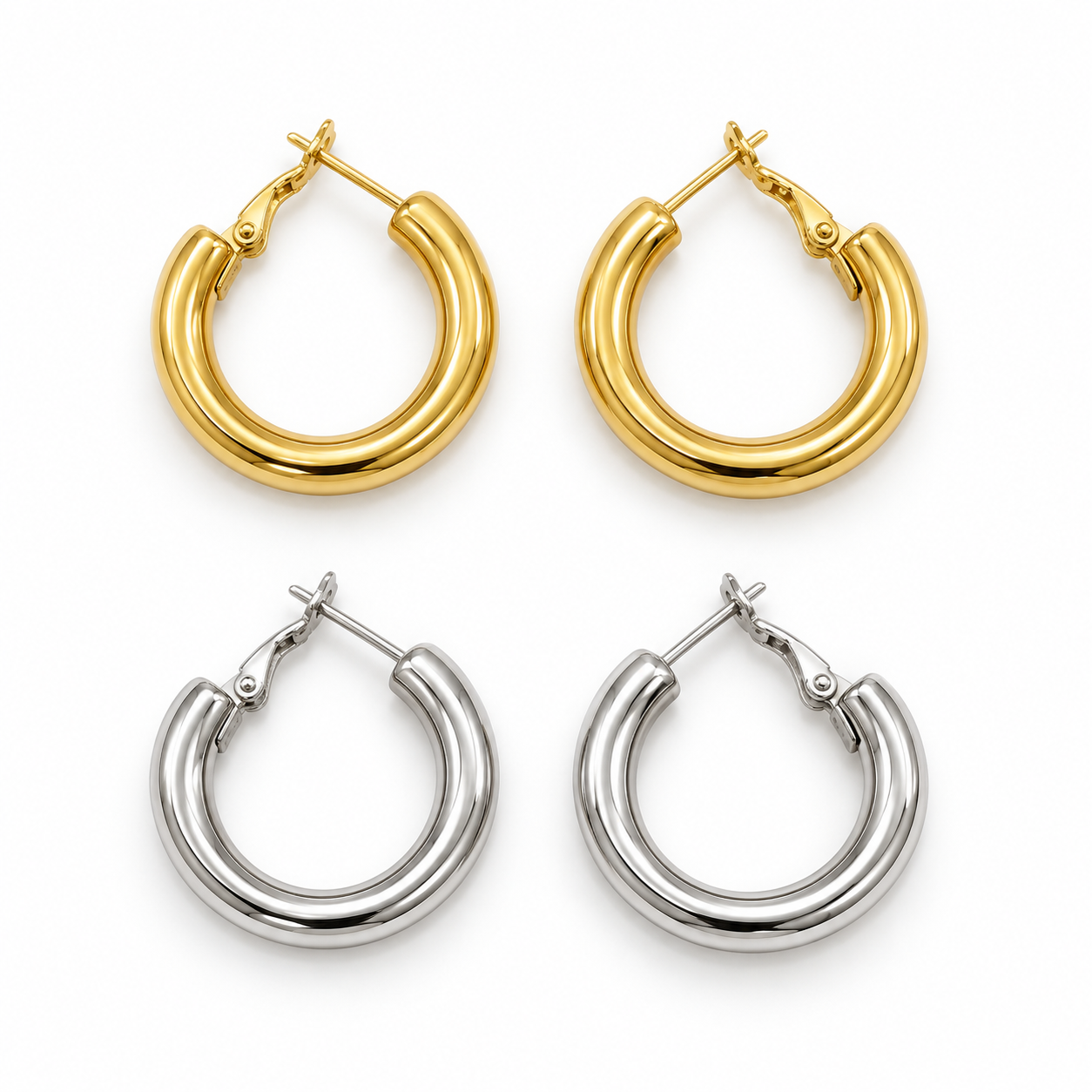 Orecchini Cerchio Doppio 30 mm dal profilo spesso, versioni gold e silver