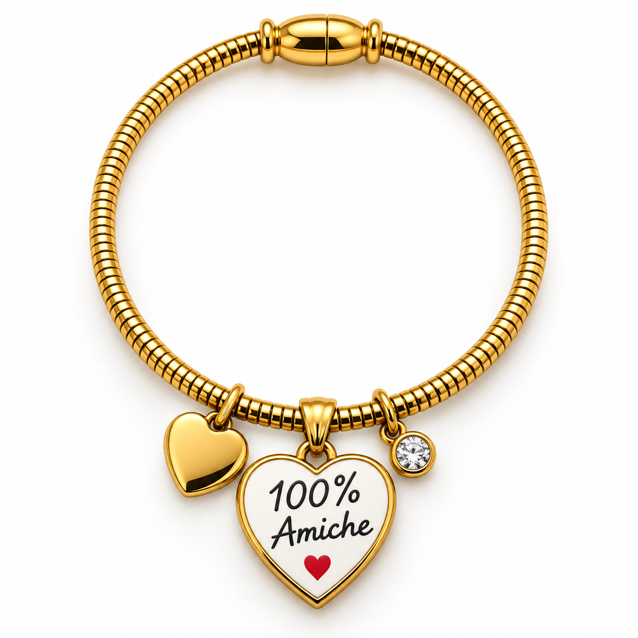Bracciale Calamita con ciondolo a cuore e frase "100% amiche", color oro