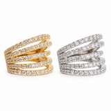 Ear Cuff 5strass a cinque file di strass, versioni oro giallo e argento