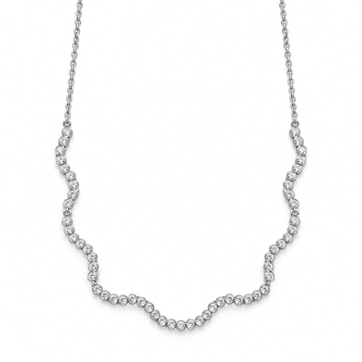 Collana Baguette Onda con linea luminosa ondulata, versione silver