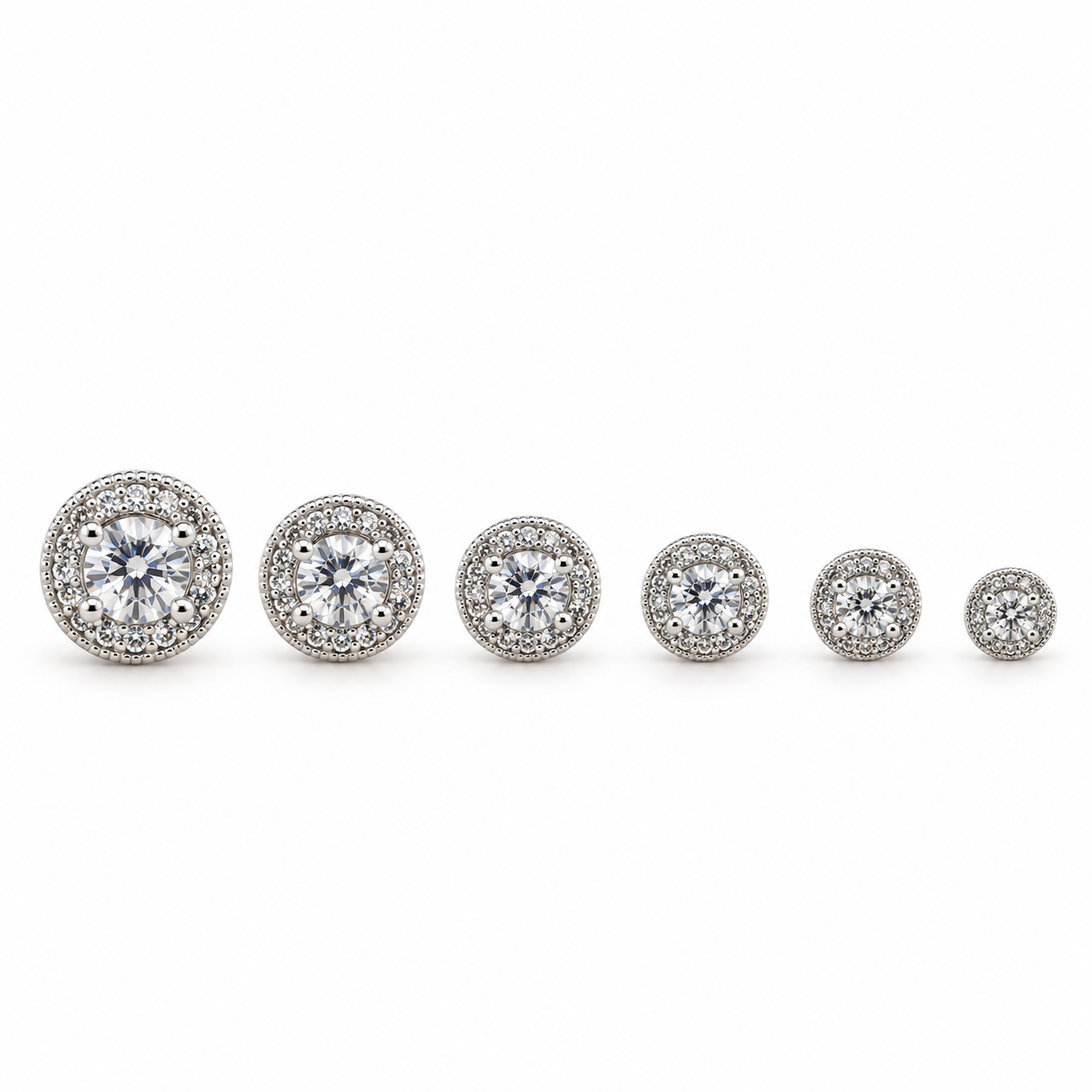 Set Lobo Scintillante, 6 orecchini tondi in tre misure, versione silver