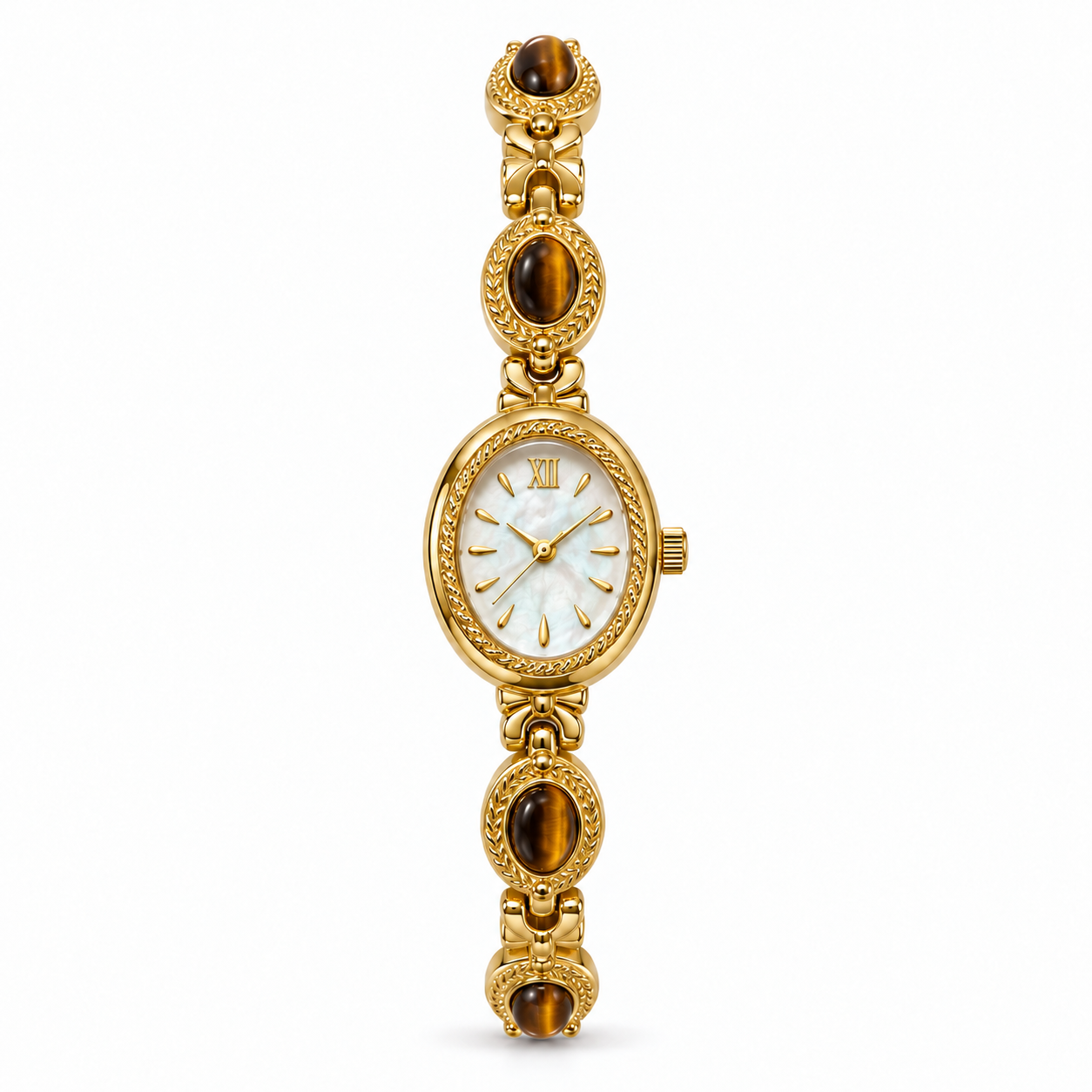 Timeless Bracciale/Orologio con pietre marroni e quadrante ovale, versione marrone