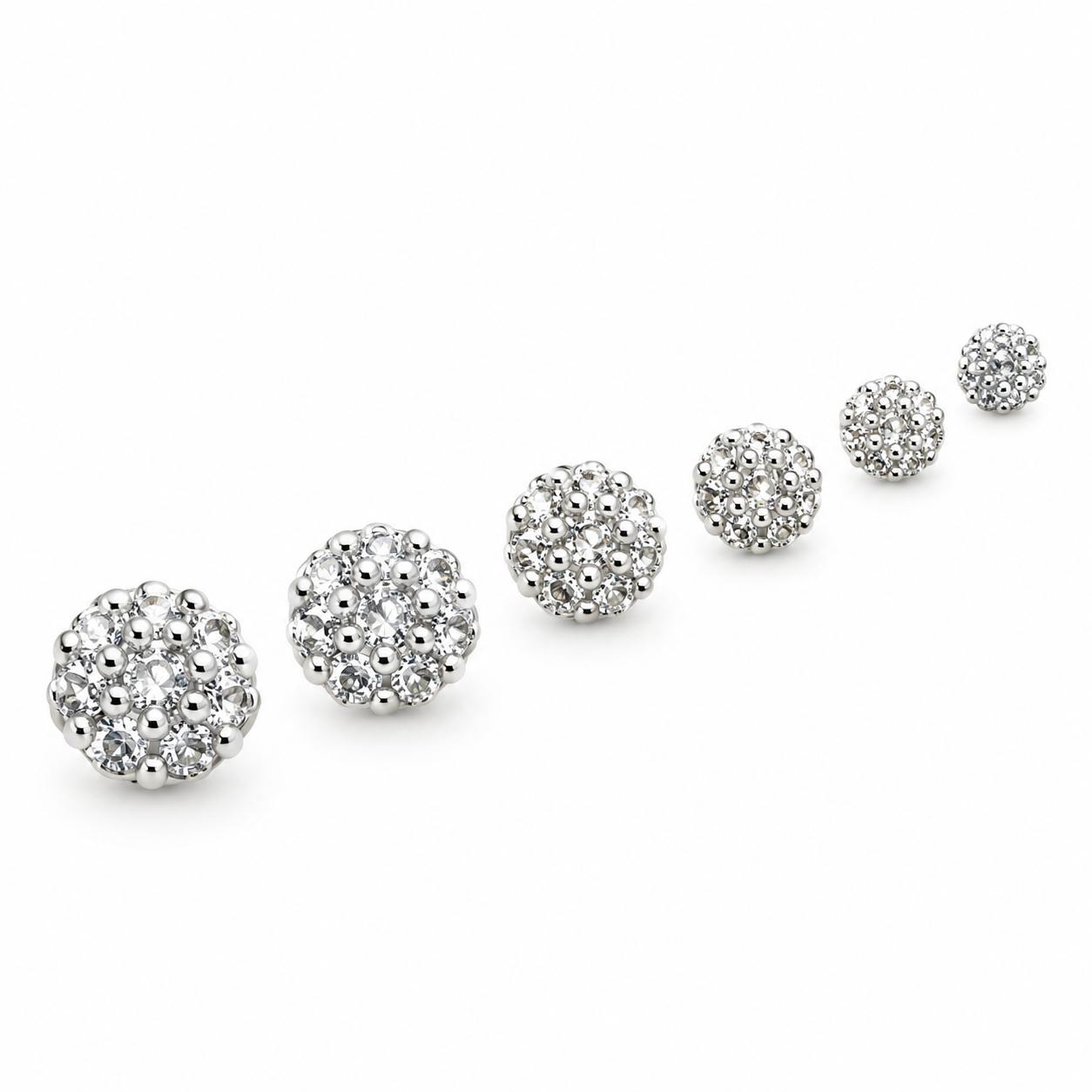 Set Lobo Ilia, sei orecchini a fiore luminoso in misure scalari, versione silver
