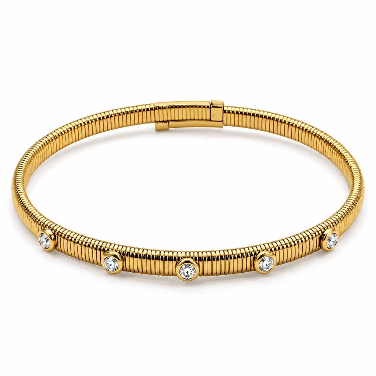 Girocollo Cleo semirigido a maglia tubolare con punti luce, color oro