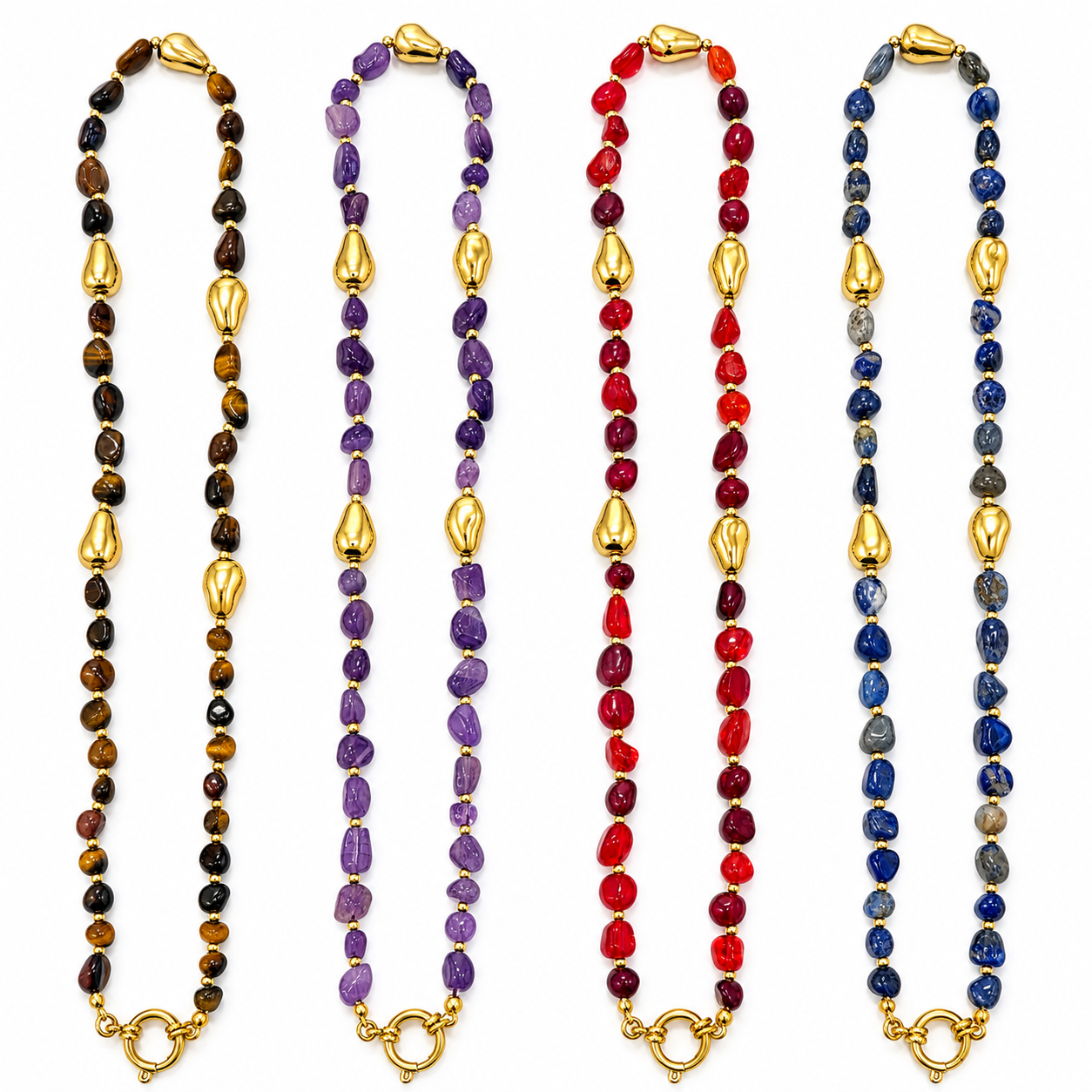 Collana Incantesimo con pietre colorate, varianti marrone, viola, rosso e blu