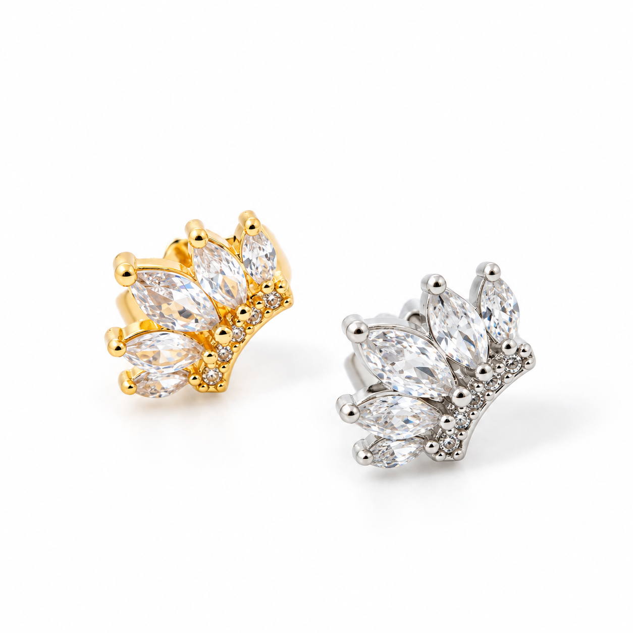 Lobo Corona con strass a navetta, versione gold e versione silver