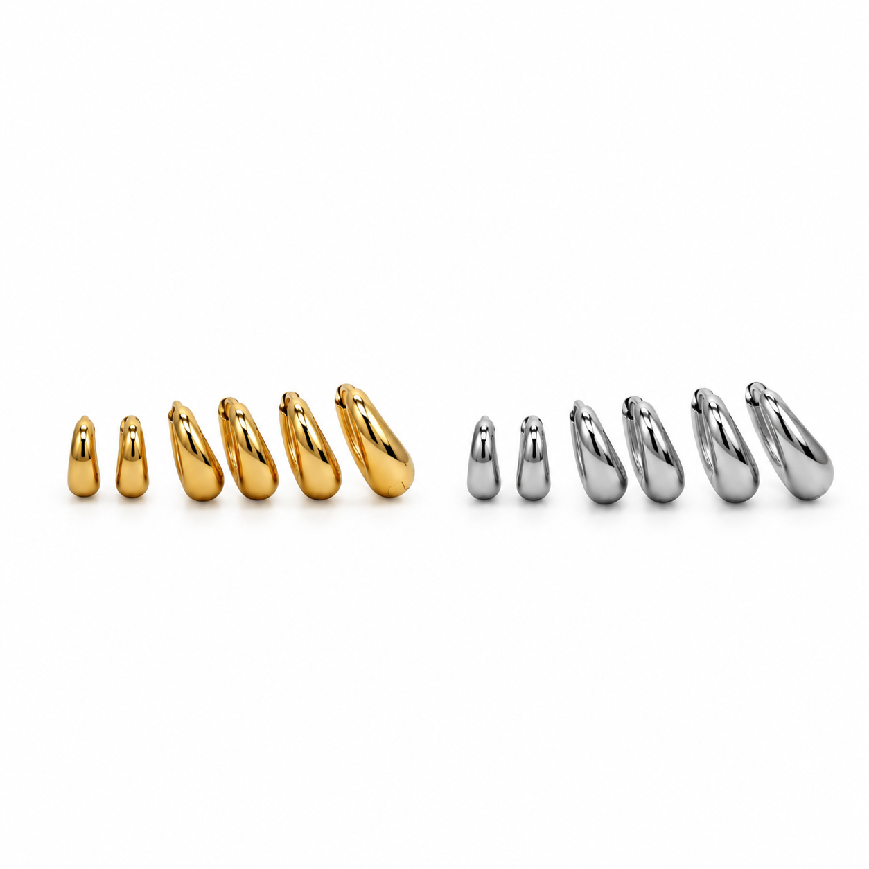 Set Minimal, orecchini lisci in misure scalari, versione gold e versione silver