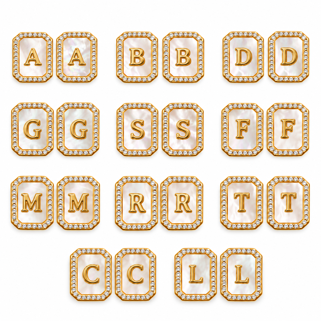 Orecchini Lettera Madreperla con iniziali A, B, D, G, S, F, M, R, T, C, L, versione gold