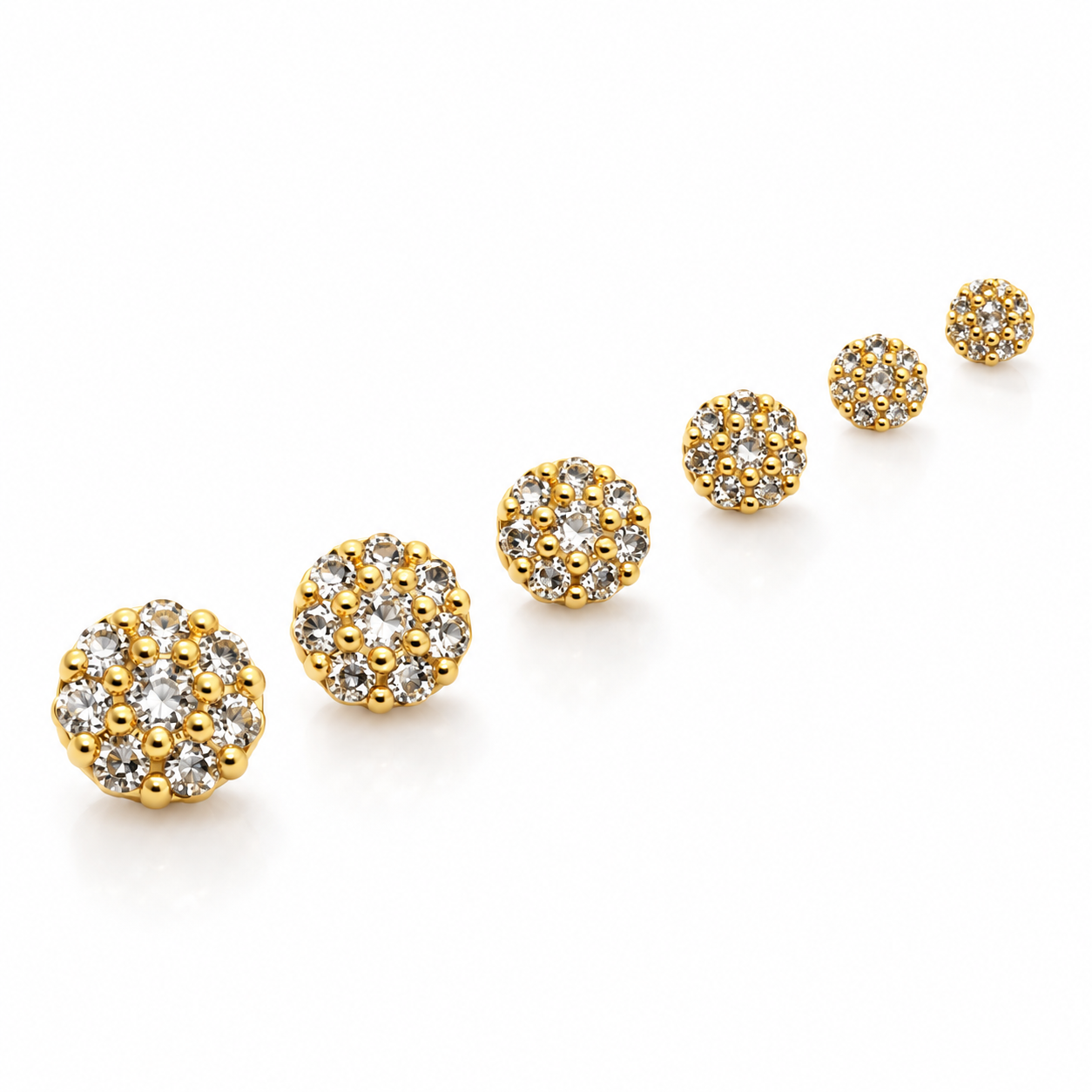 Set Lobo Ilia, sei orecchini a fiore luminoso in misure scalari, versione gold