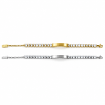 Bracciale Tennis Placchetta, vista intera con chiusura, versioni gold e silver