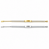 Bracciale Tennis Placchetta, vista intera con chiusura, versioni gold e silver