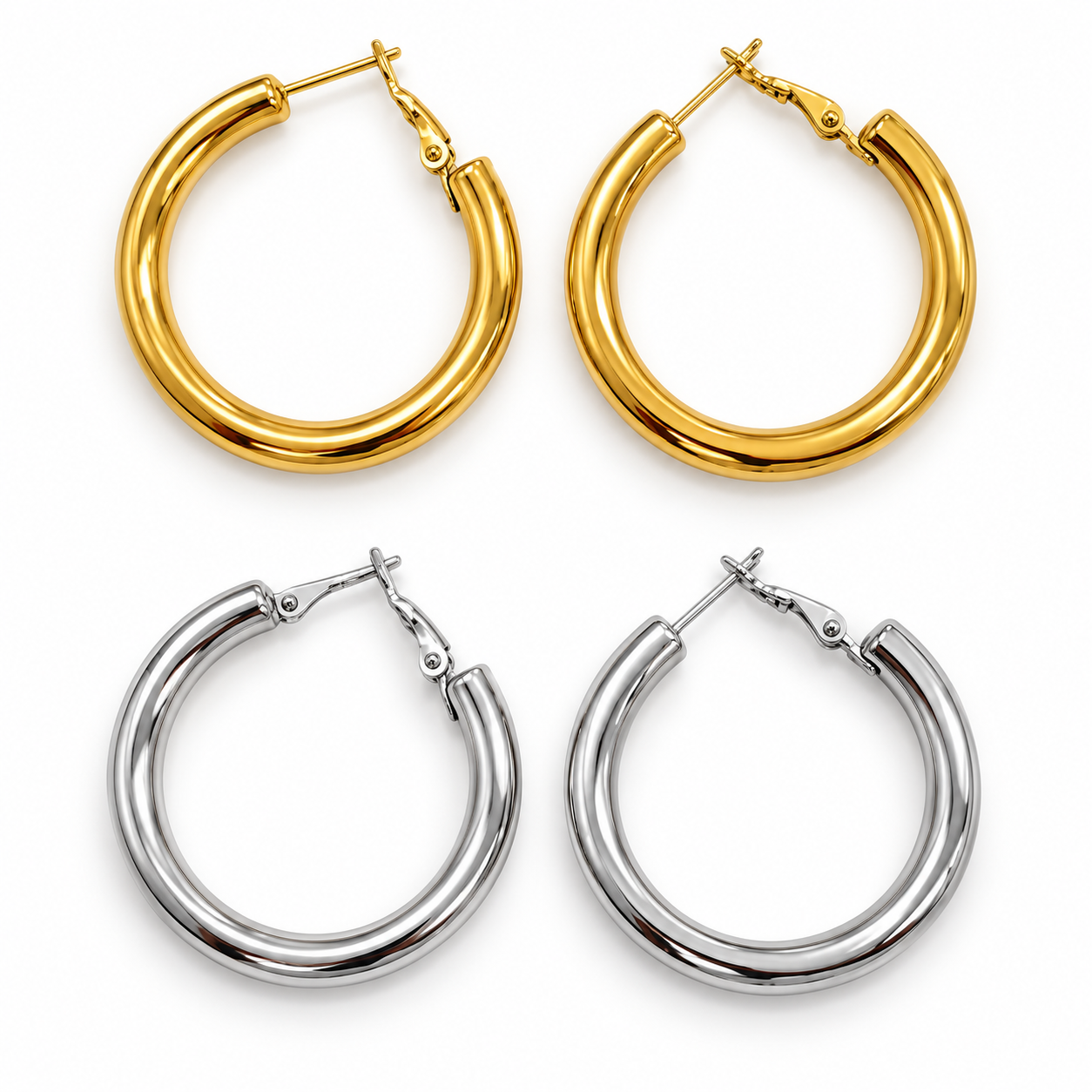 Orecchini Cerchio Doppio 40 mm dal profilo spesso, versioni gold e silver