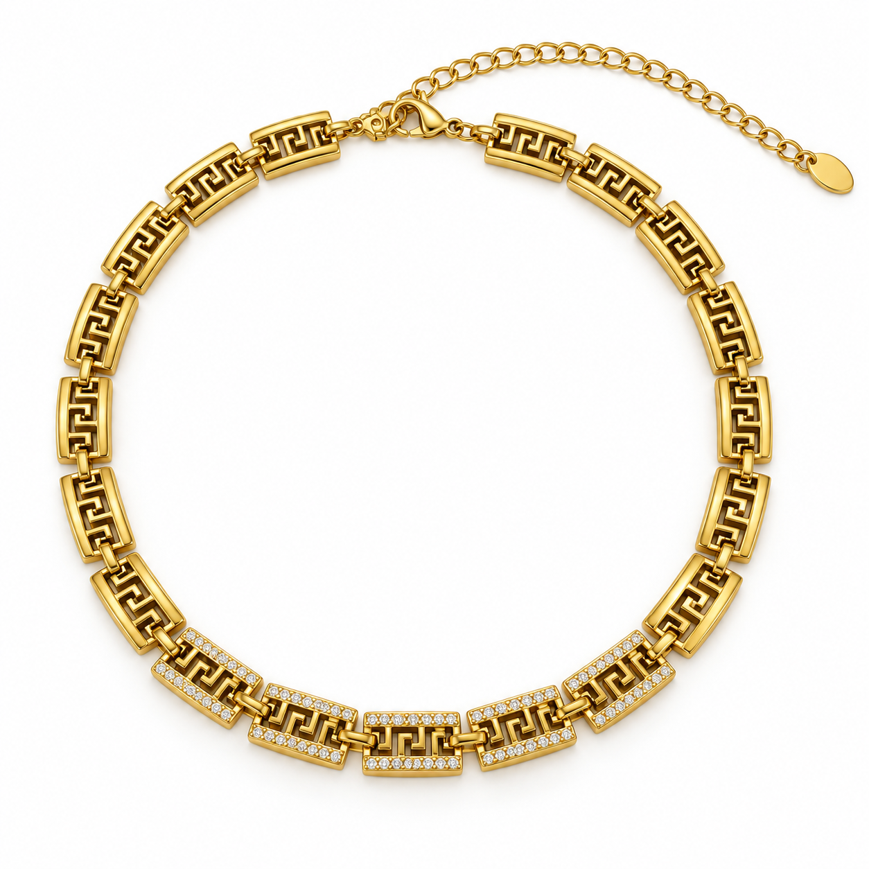 Girocollo Atena con maglie a motivo greca, versione gold