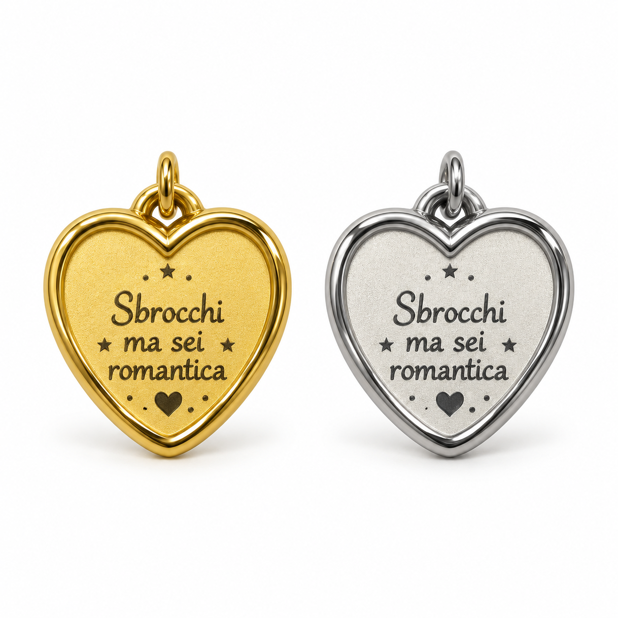 Ciondolo a cuore Sbrocchi ma sei romantica, versioni gold e silver