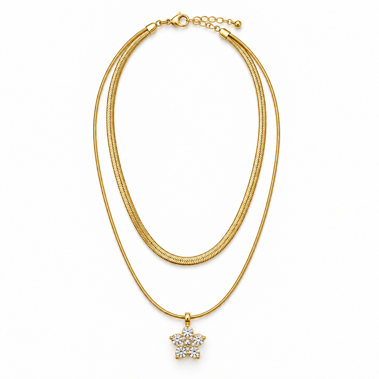 Collana Snake Fiore a doppio filo con ciondolo a fiore, versione gold