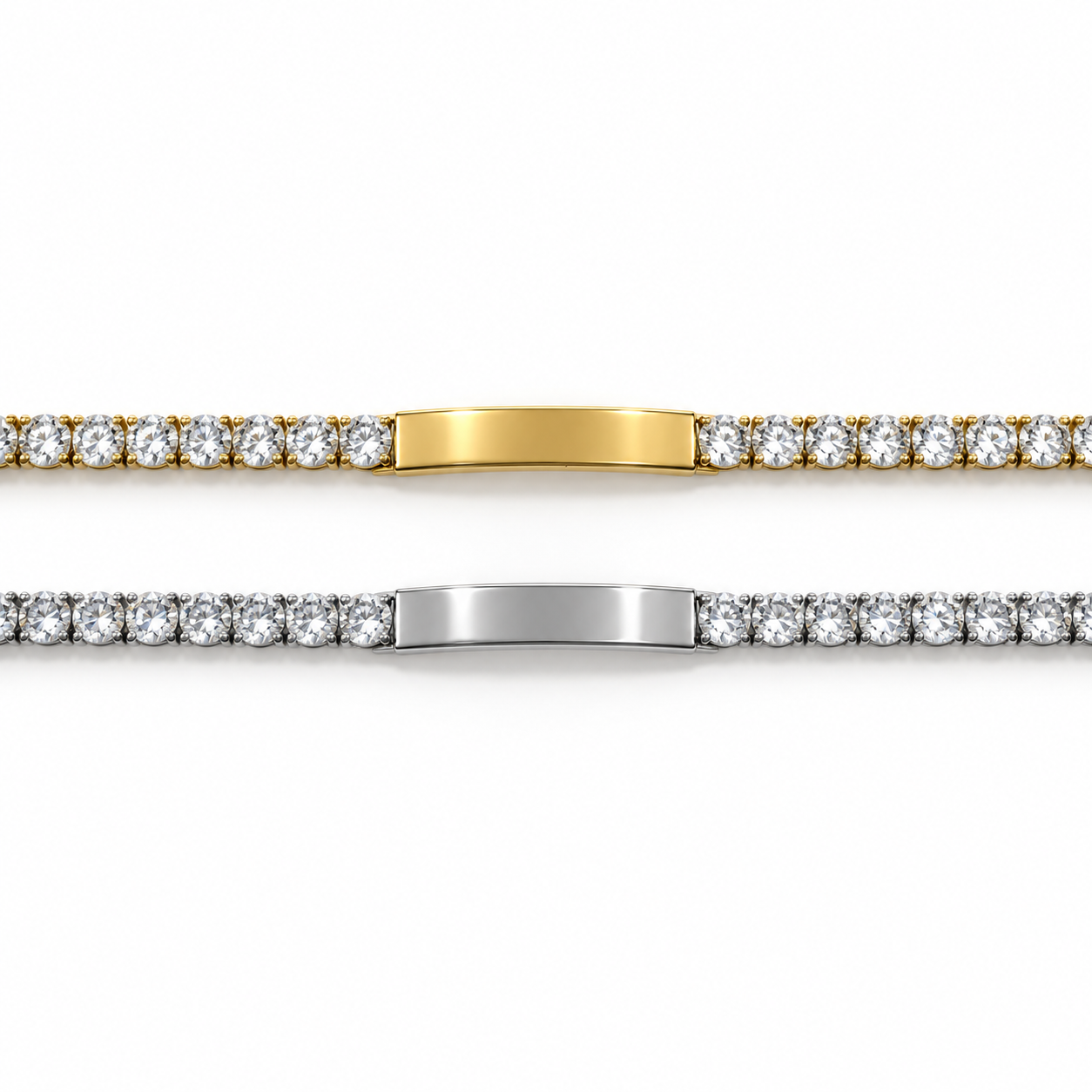 Bracciale Tennis Placchetta con placchetta centrale, versioni gold e silver