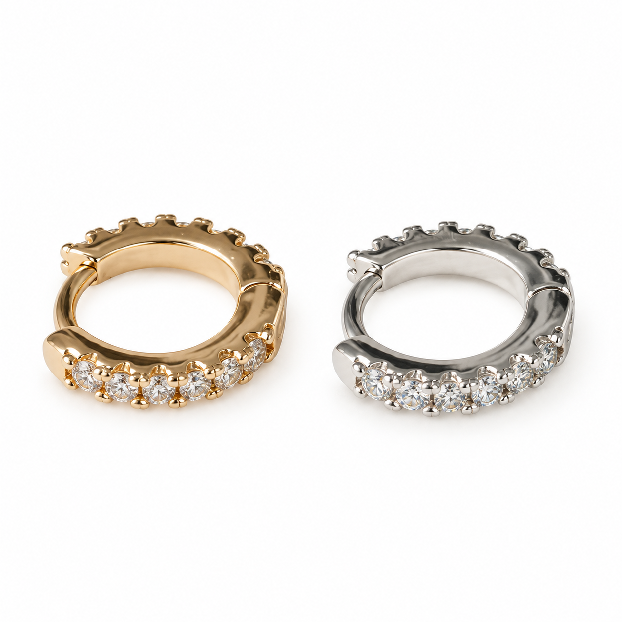 Mini Hoop, piccolo cerchio con fila di strass, versioni oro e argento