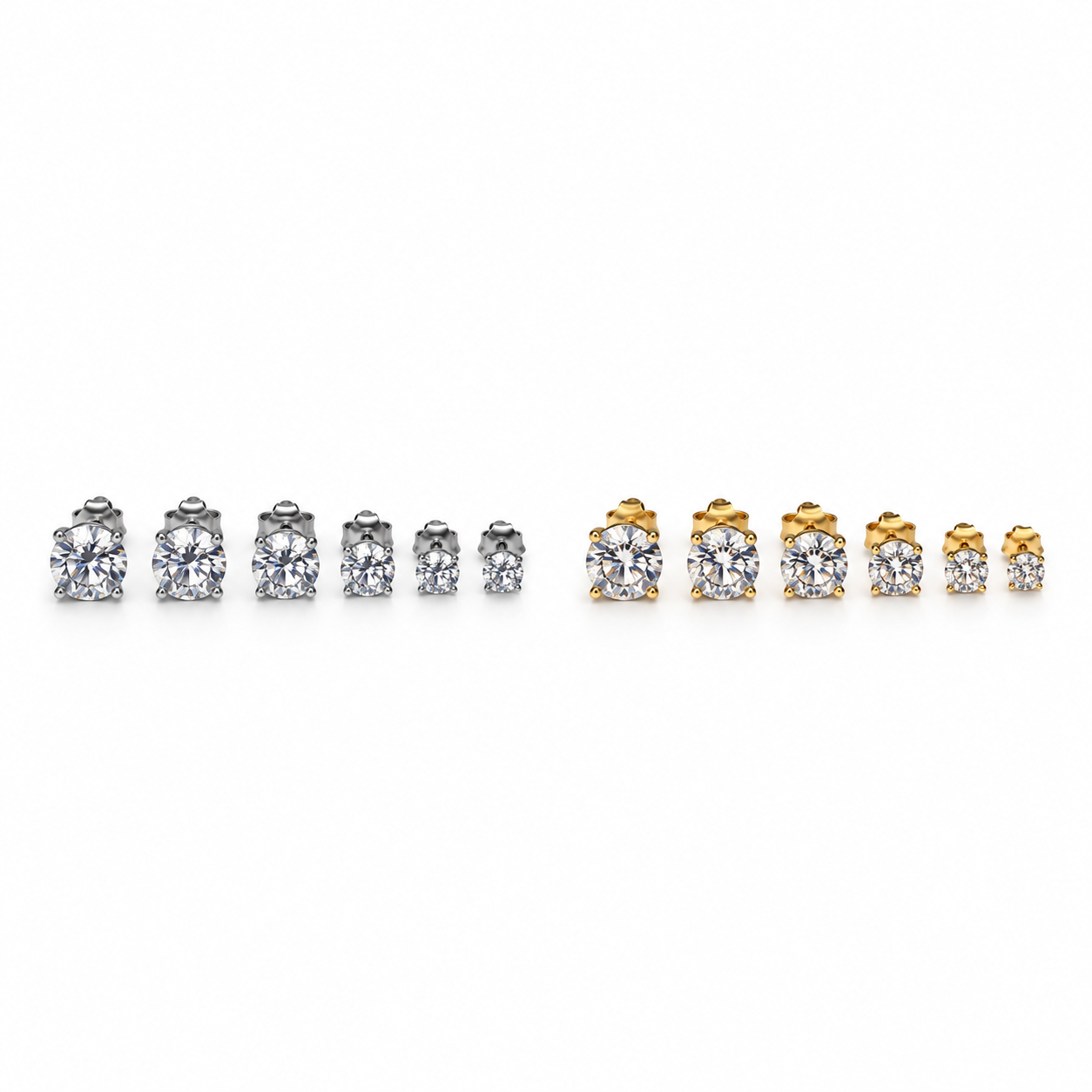 Set Punto Luce Tondo, orecchini a punto luce in misure scalari, versione silver e versione gold