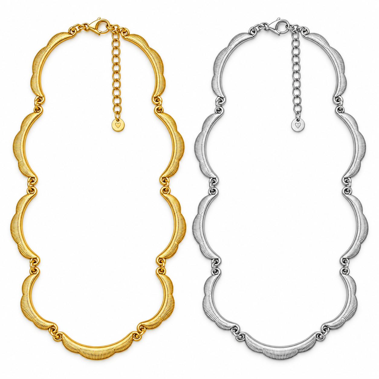 Collana Zig con catena ondulata, versioni gold e silver
